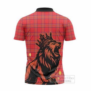 Burnett Tartan Family Crest Zipper Polo Shirt Crowned Lion Roaring