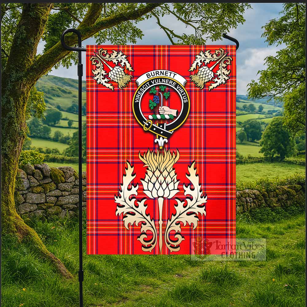 Burnett Tartan Garden Flag with Golden Regal Scottish Thistle Emblem - Tartan Vibes Clothing