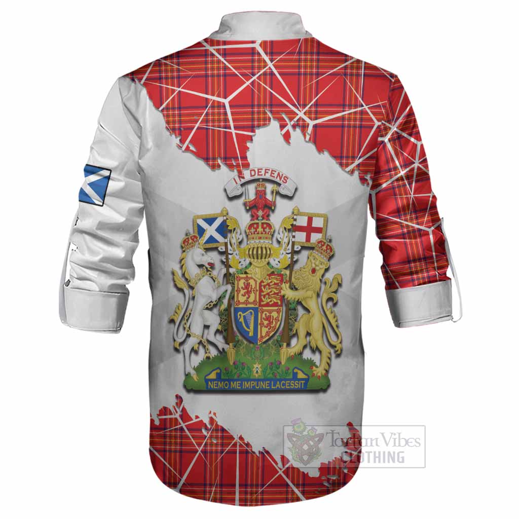 Burnett Tartan Ghillie Shirt with Family Crest and Lion Rampant Grunge Style