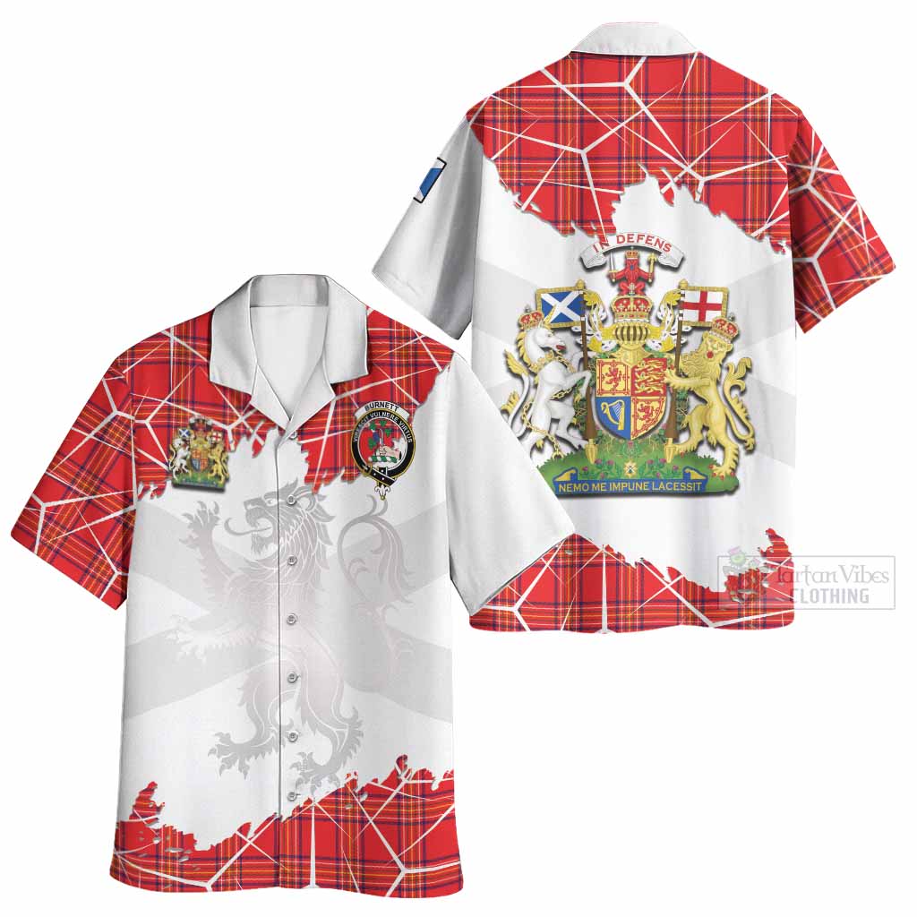 Burnett Tartan Hawaiian Shirt with Family Crest and Lion Rampant Grunge Style