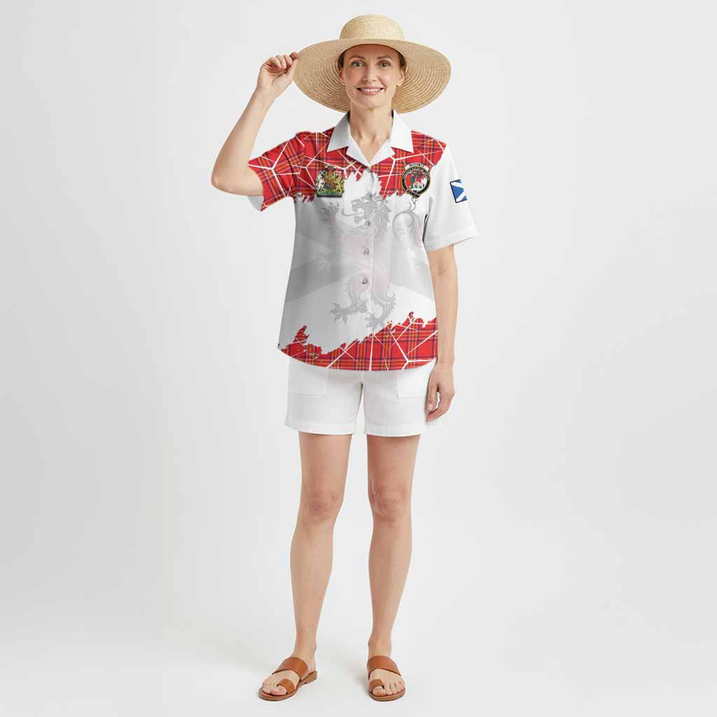 Burnett Tartan Hawaiian Shirt with Family Crest and Lion Rampant Grunge Style