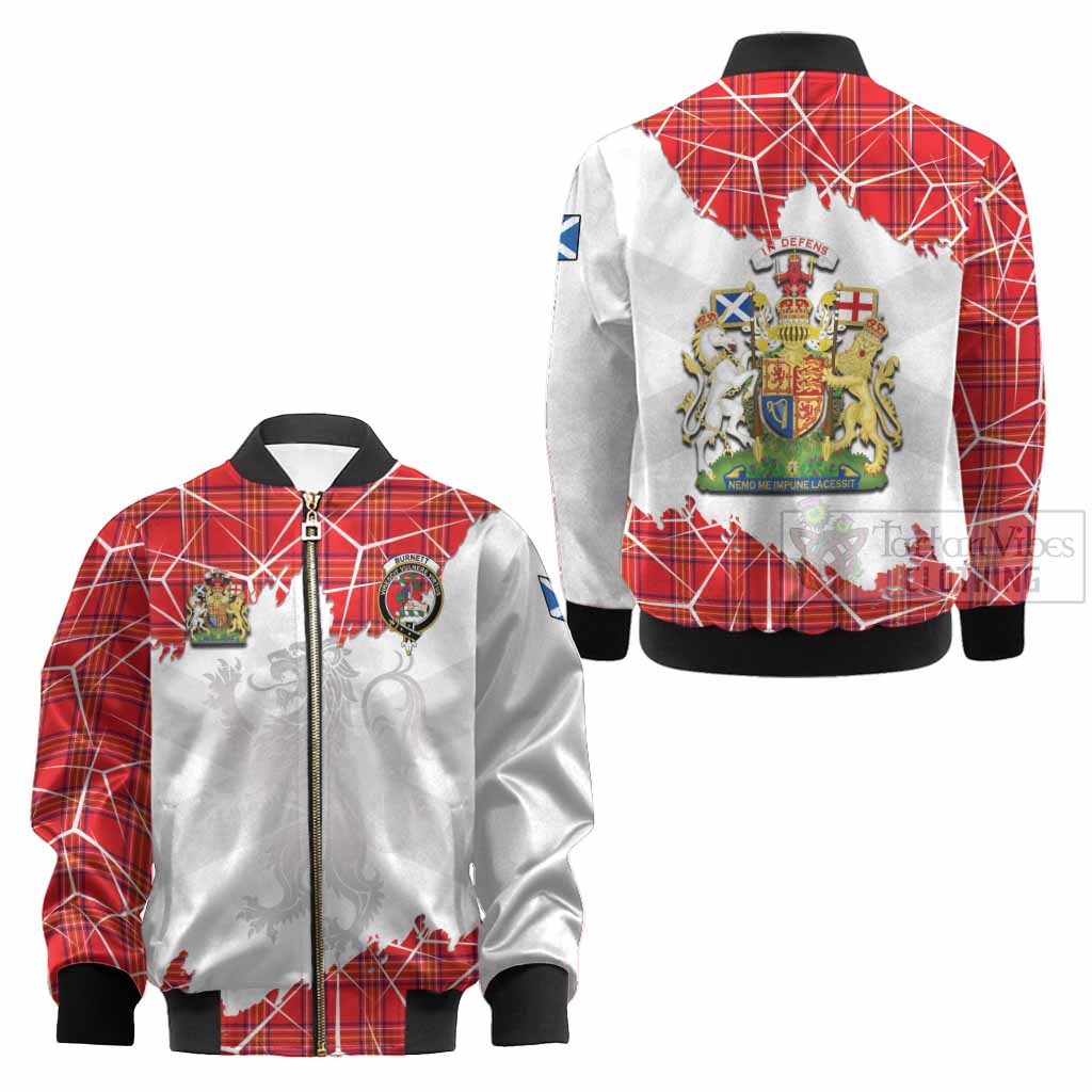 Burnett Tartan Kid Bomber Jacket with Family Crest and Lion Rampant Grunge Style