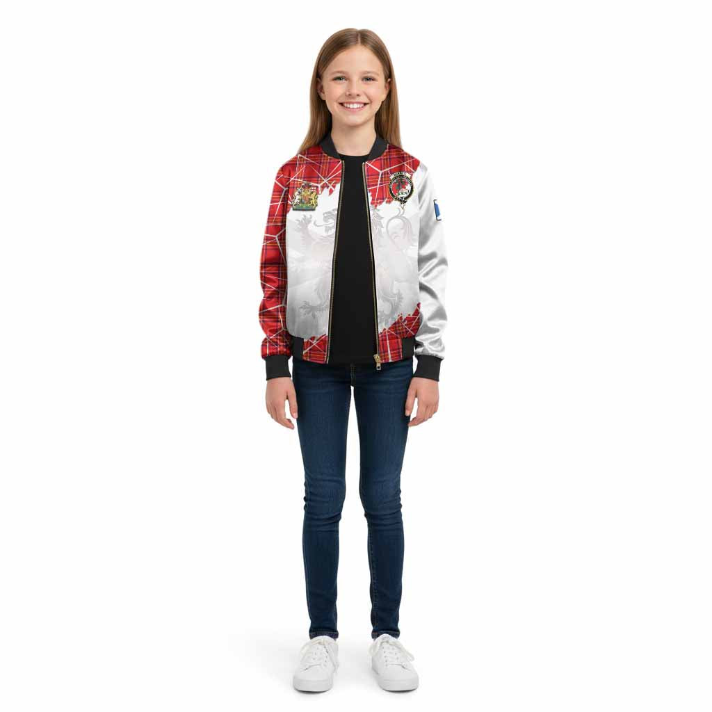 Burnett Tartan Kid Bomber Jacket with Family Crest and Lion Rampant Grunge Style