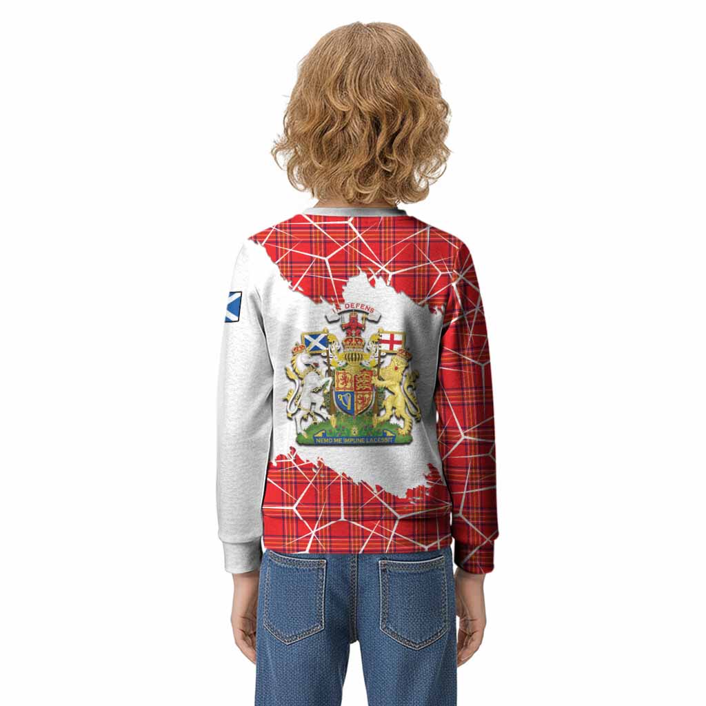 Burnett Tartan Kid Knitted Sweatshirt with Family Crest and Lion Rampant Grunge Style