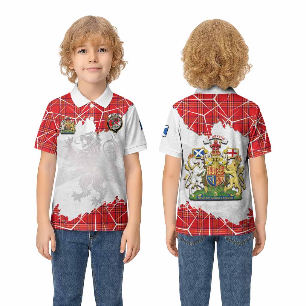 Burnett Tartan Kid Polo Shirt with Family Crest and Lion Rampant Grunge Style