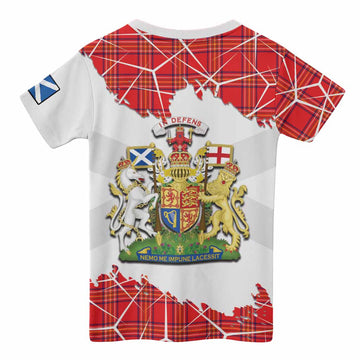Burnett Tartan Kid T-shirt with Family Crest and Lion Rampant Grunge Style