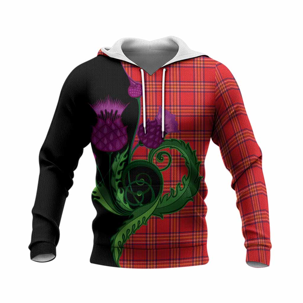Burnett Tartan Knitted Hoodie Traditional Scottish Thistle