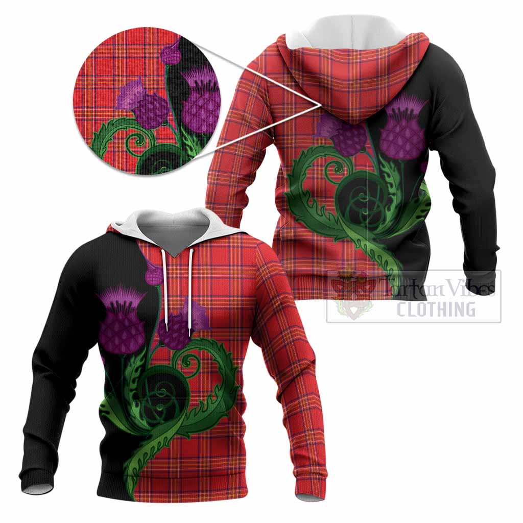 Burnett Tartan Knitted Hoodie Traditional Scottish Thistle