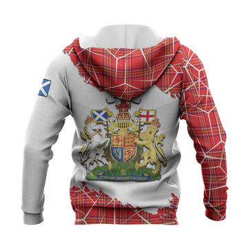 Burnett Tartan Knitted Hoodie with Family Crest and Lion Rampant Grunge Style
