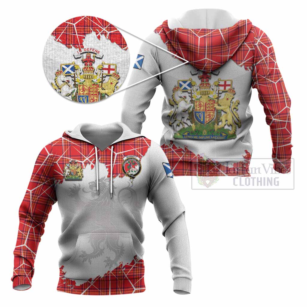 Burnett Tartan Knitted Hoodie with Family Crest and Lion Rampant Grunge Style
