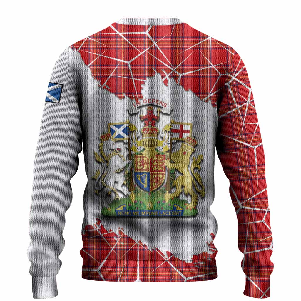 Burnett Tartan Knitted Sweater with Family Crest and Lion Rampant Grunge Style