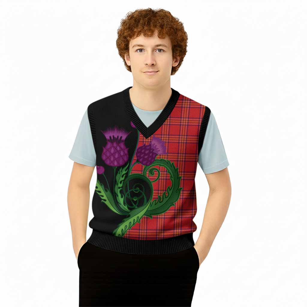 Burnett Tartan Knitted V-Neck Vest Traditional Scottish Thistle