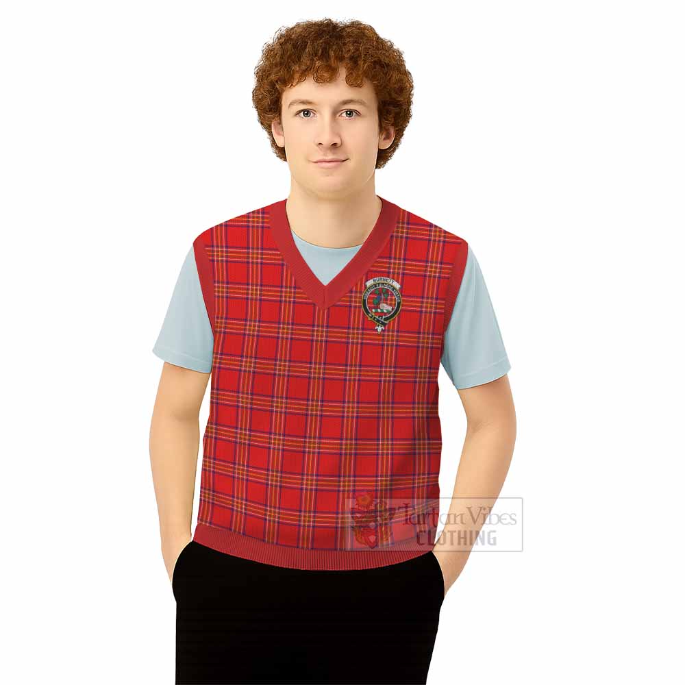 Burnett Tartan Knitted V-Neck Vest with Family Crest - Tartan Vibes Clothing