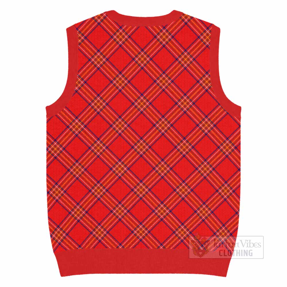 Burnett Tartan Knitted V-Neck Vest with Family Crest Cross Style