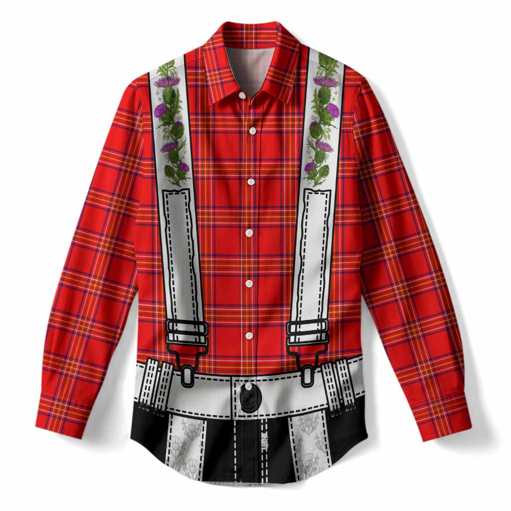 Burnett Tartan Lederhosen Costume Women Casual Shirt Scotland Thistle Floral