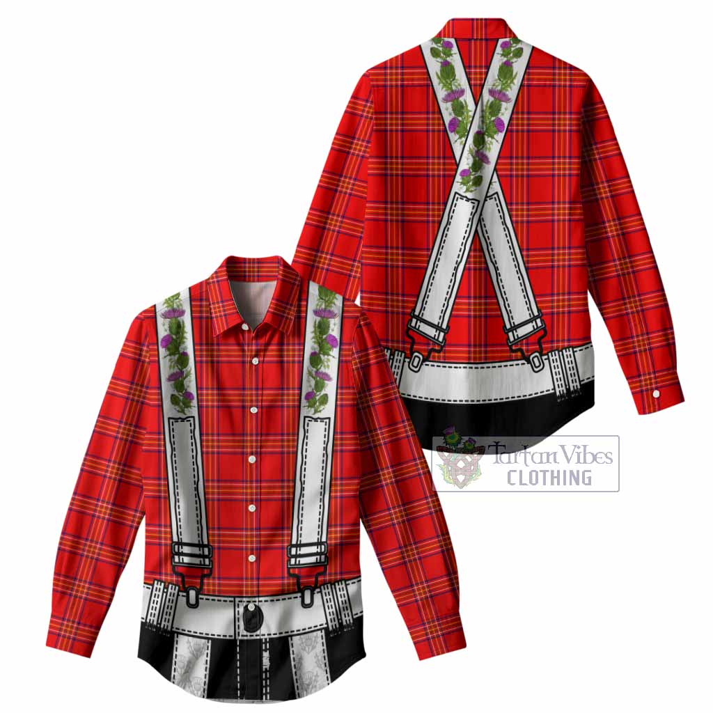 Burnett Tartan Lederhosen Costume Women Casual Shirt Scotland Thistle Floral