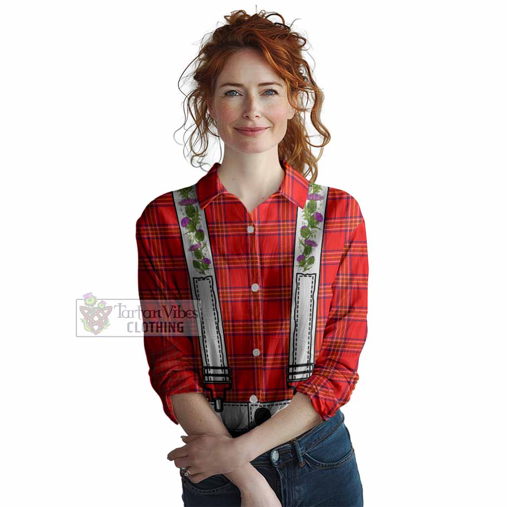Burnett Tartan Lederhosen Costume Women Casual Shirt Scotland Thistle Floral