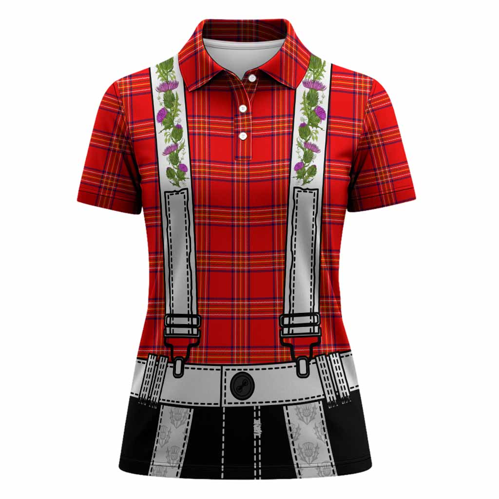 Burnett Tartan Lederhosen Costume Women Polo Shirt Scotland Thistle Floral