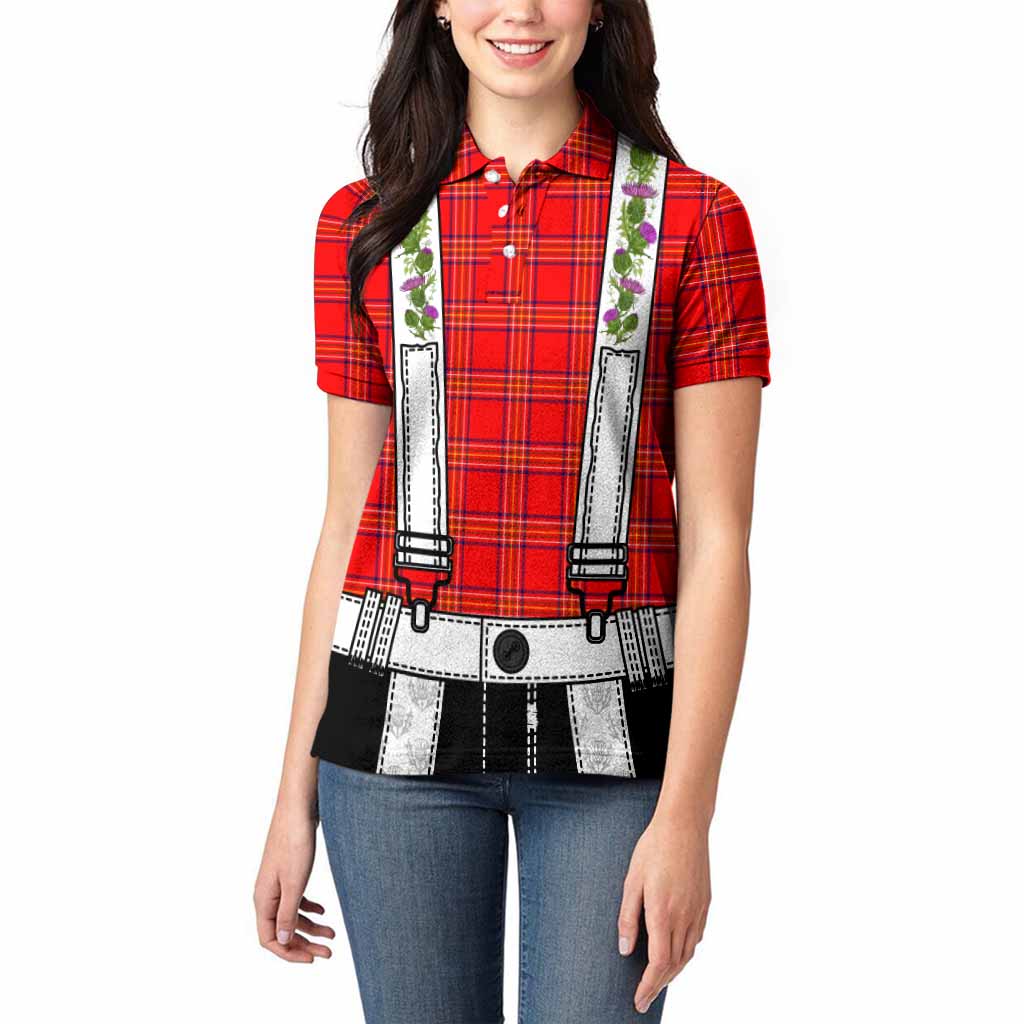 Burnett Tartan Lederhosen Costume Women Polo Shirt Scotland Thistle Floral