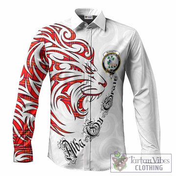 Burnett Tartan Lion Roar Long Sleeve Button Shirts Alba Gu Brath with Celtic Motifs