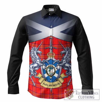Burnett Tartan Long Sleeve Button Shirts Alba Gu Brath Unicorn Crest