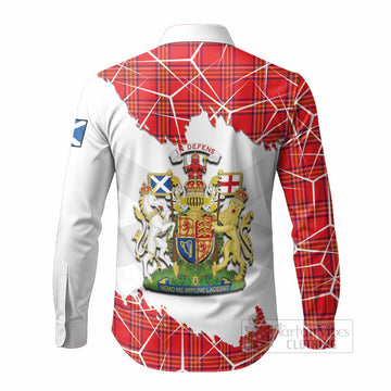 Burnett Tartan Long Sleeve Button Shirts with Family Crest and Lion Rampant Grunge Style