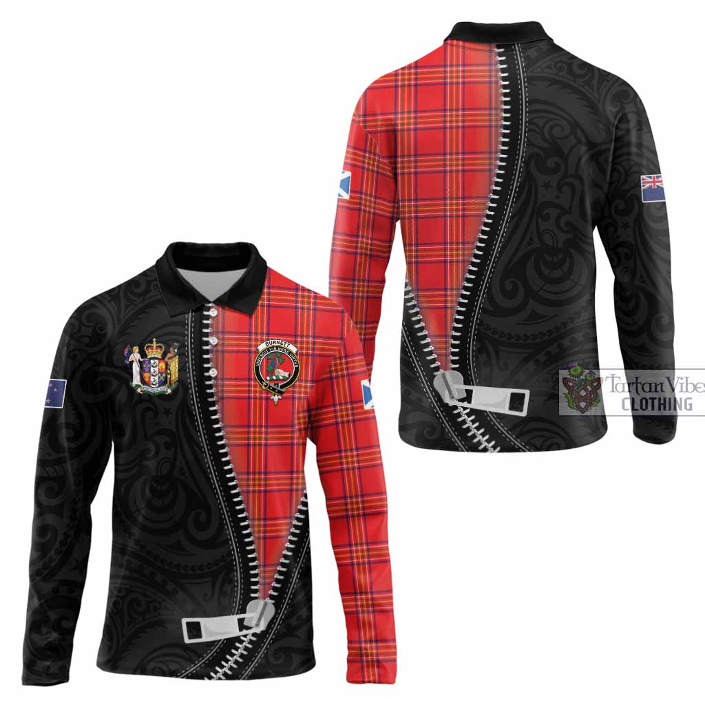 Burnett Tartan Long Sleeve Polo Shirt New Zealand Pattern Unique Zipper Stylized