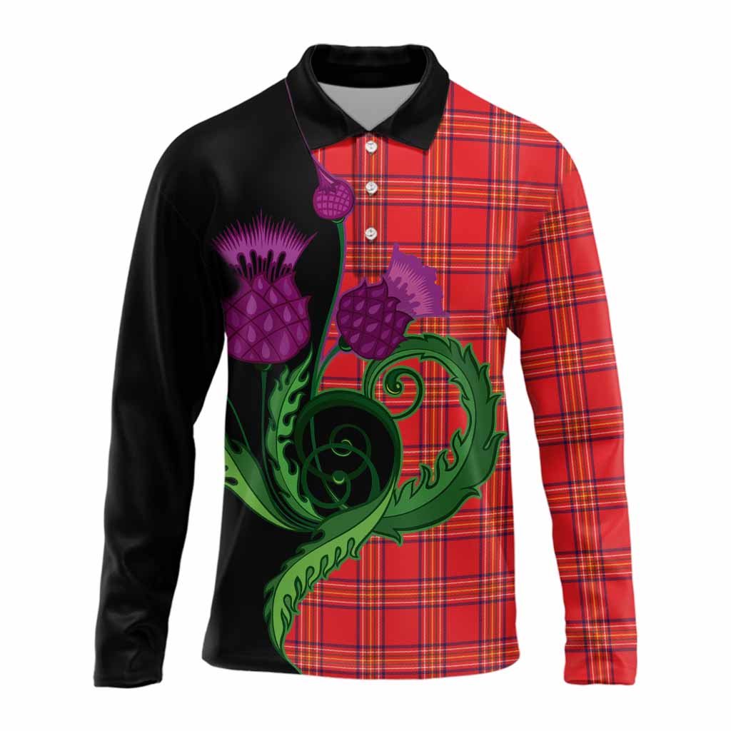 Burnett Tartan Long Sleeve Polo Shirt Traditional Scottish Thistle