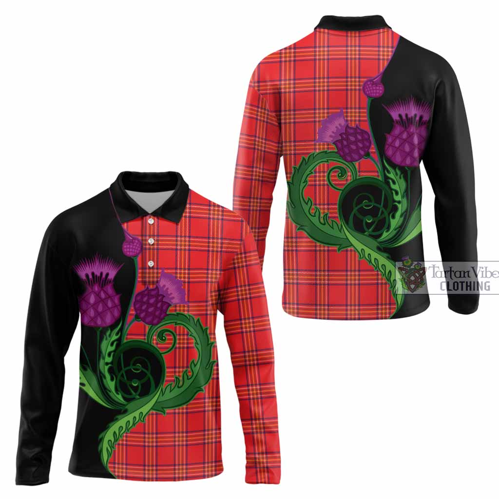 Burnett Tartan Long Sleeve Polo Shirt Traditional Scottish Thistle