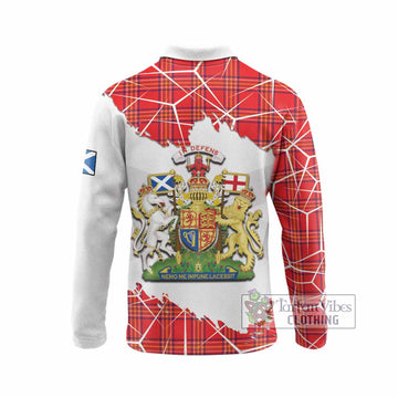 Burnett Tartan Long Sleeve Polo Shirt with Family Crest and Lion Rampant Grunge Style
