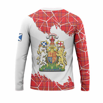Burnett Tartan Long Sleeve T-Shirt with Family Crest and Lion Rampant Grunge Style