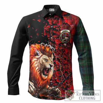 Burnett Tartan Mighty Lion Long Sleeve Button Shirts Explosion Flying Pieces
