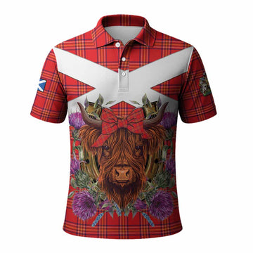 Burnett Tartan Polo Shirt Scottish Thistle Heilan Coo