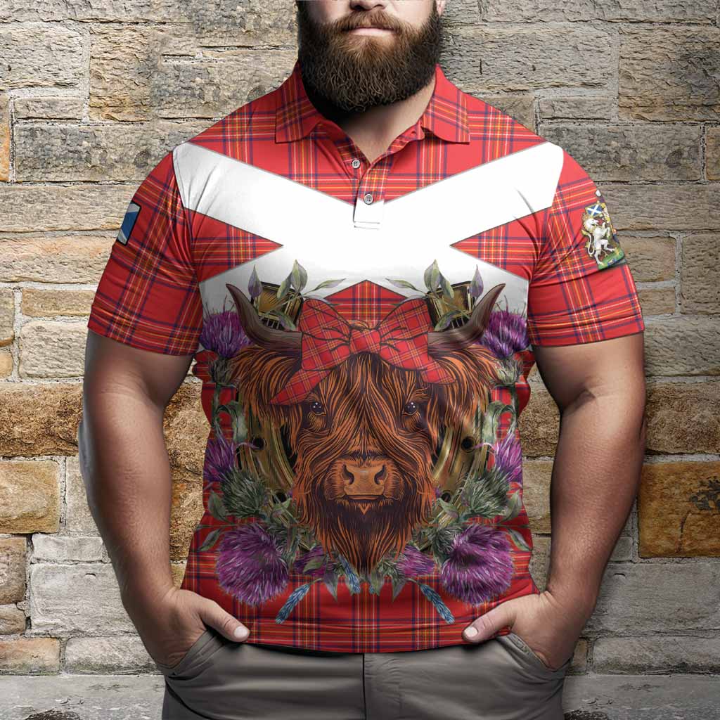 Burnett Tartan Polo Shirt Scottish Thistle Heilan Coo