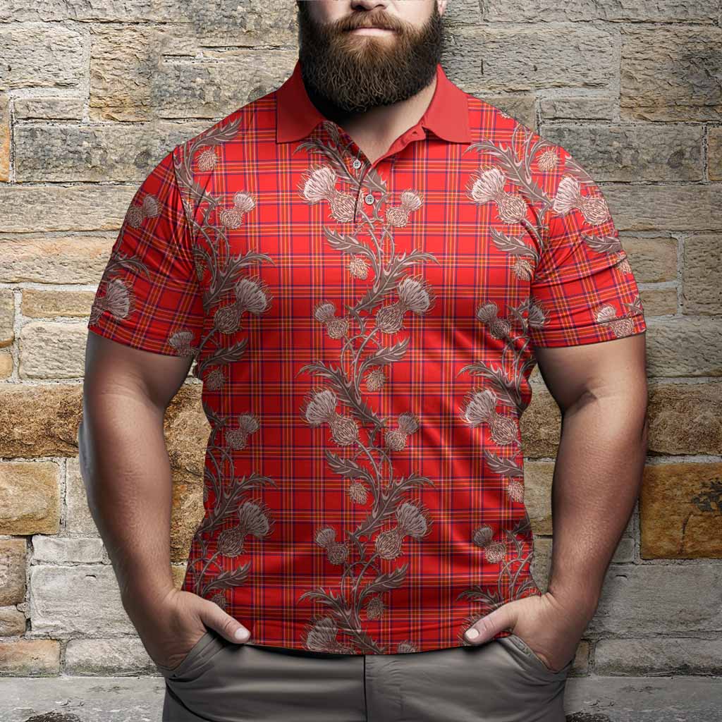 Burnett Tartan Polo Shirt Seamless Scottish Thistle Flowers