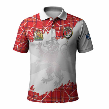 Burnett Tartan Polo Shirt with Family Crest and Lion Rampant Grunge Style