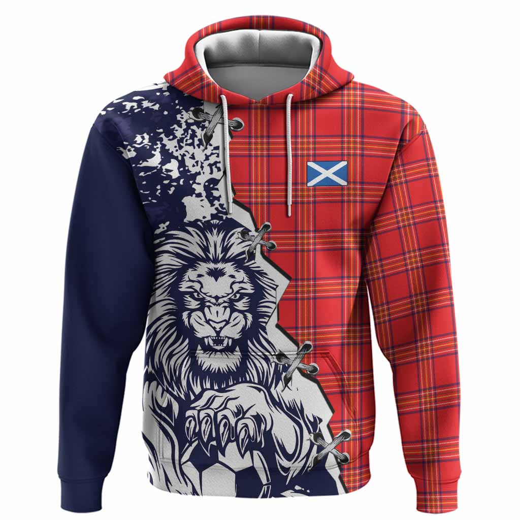Burnett Tartan Scottish Hoodie Angry Lion With Soccer Ball Style