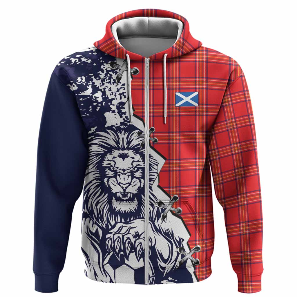 Burnett Tartan Scottish Hoodie Angry Lion With Soccer Ball Style