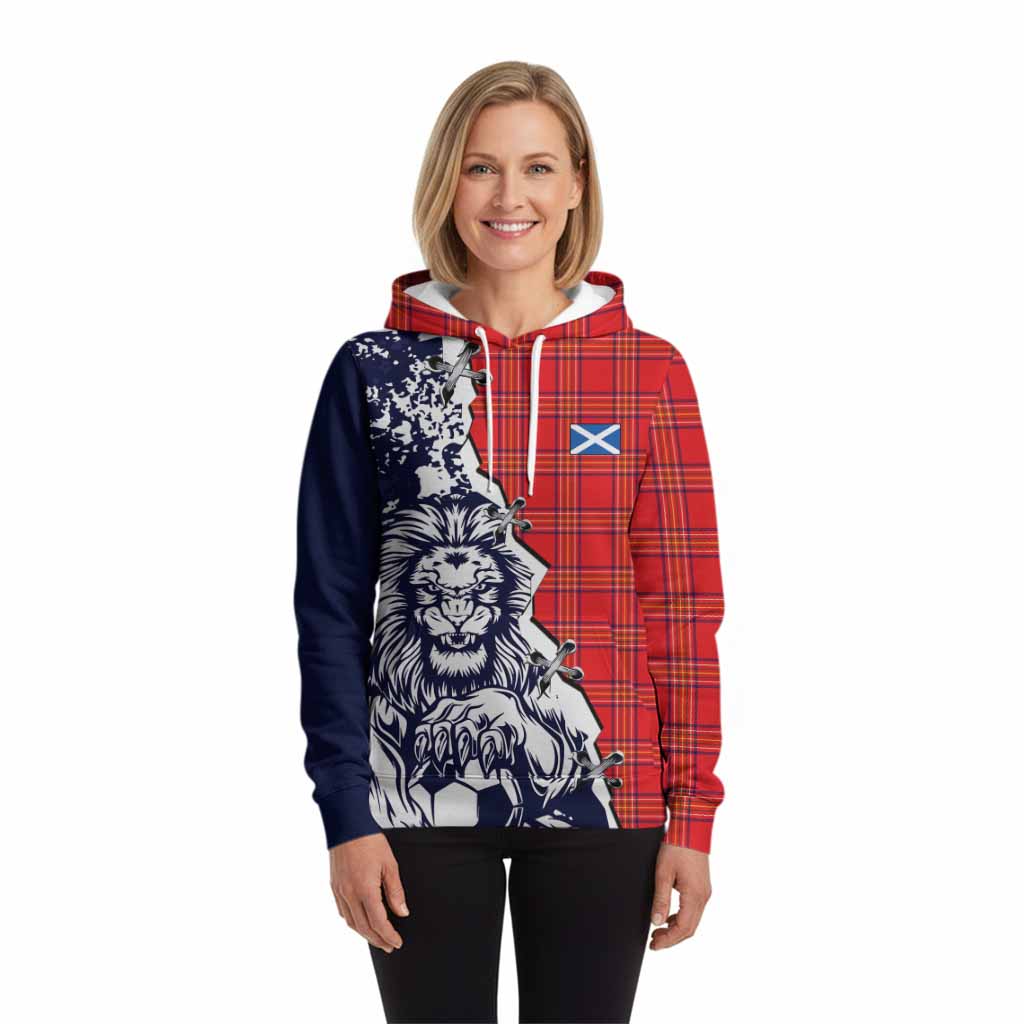 Burnett Tartan Scottish Hoodie Angry Lion With Soccer Ball Style