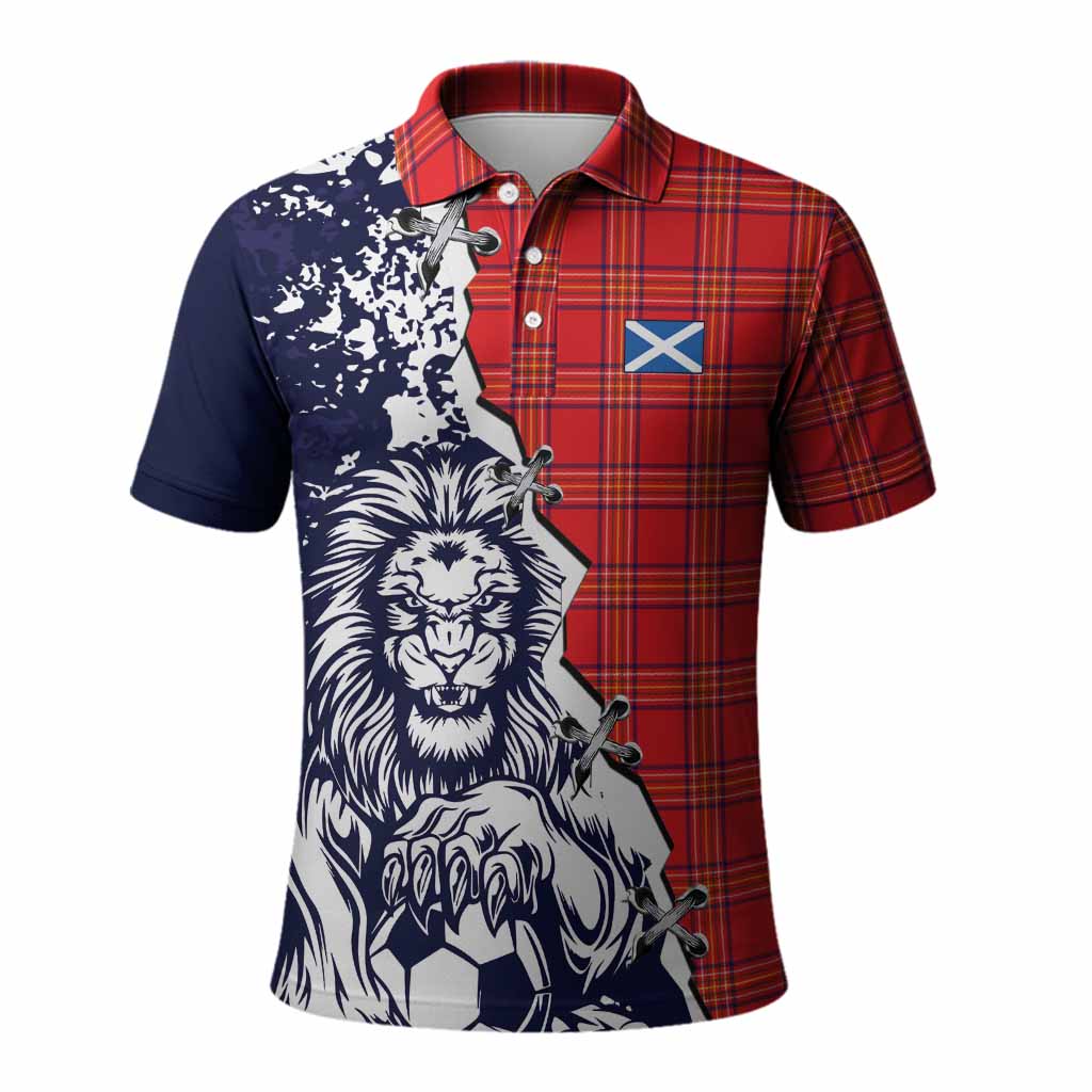 Burnett Tartan Scottish Polo Shirt Angry Lion With Soccer Ball Style