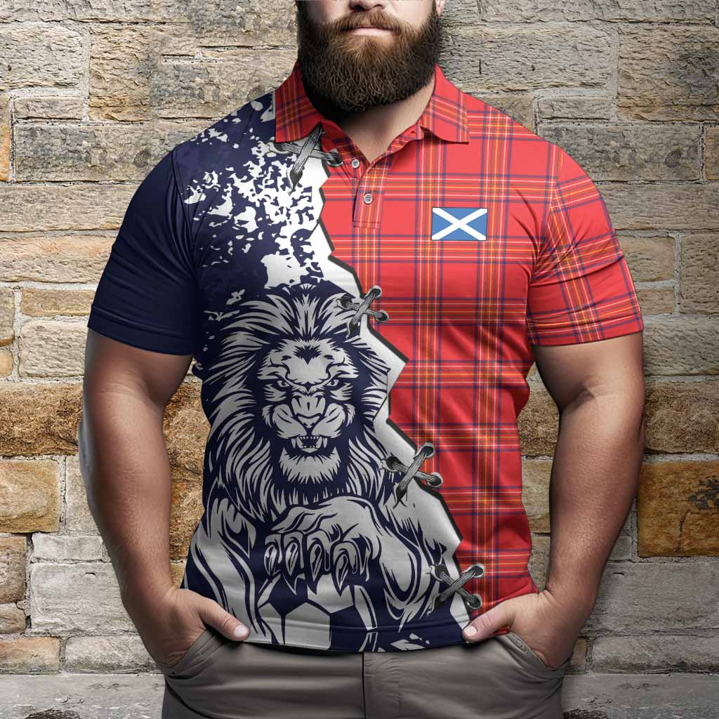 Burnett Tartan Scottish Polo Shirt Angry Lion With Soccer Ball Style