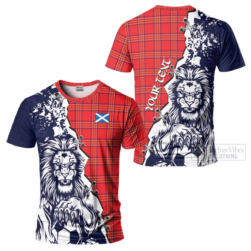 Burnett Tartan Scottish T-Shirt Angry Lion With Soccer Ball Style