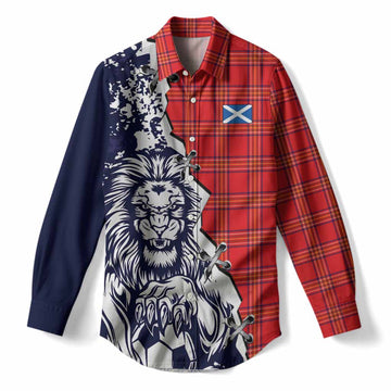 Burnett Tartan Scottish Women Casual Shirt Angry Lion With Soccer Ball Style