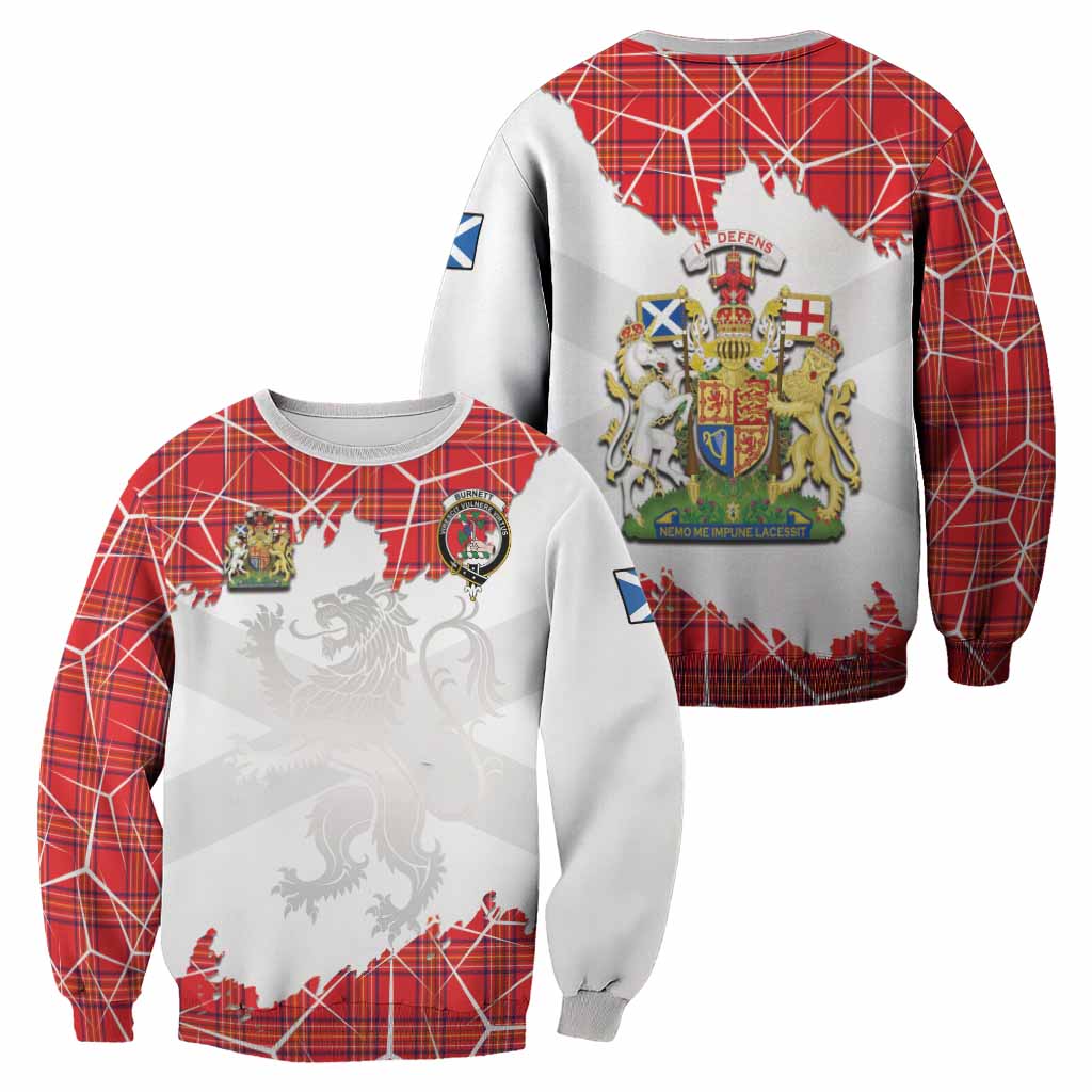 Burnett Tartan Sweatshirt with Family Crest and Lion Rampant Grunge Style