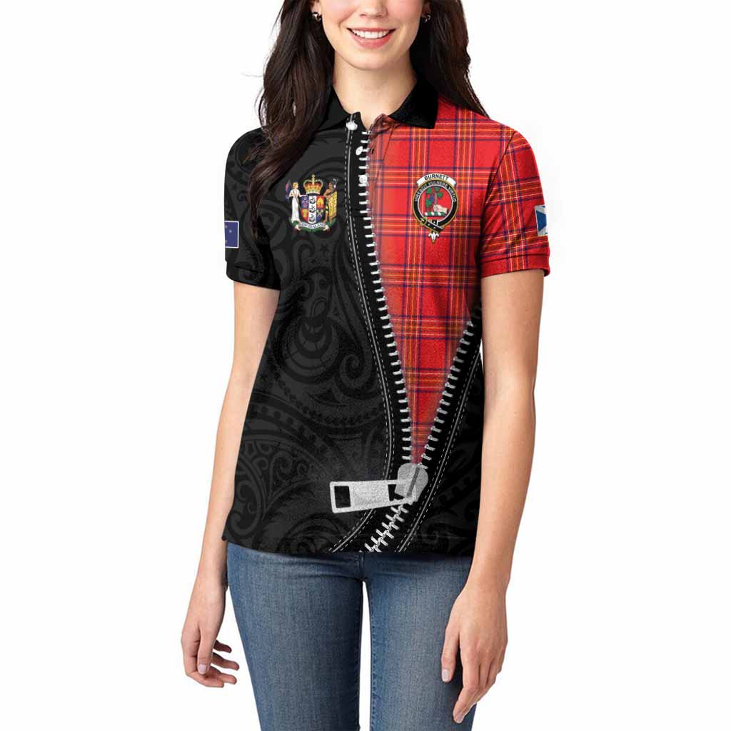Burnett Tartan Women Polo Shirt New Zealand Pattern Unique Zipper Stylized