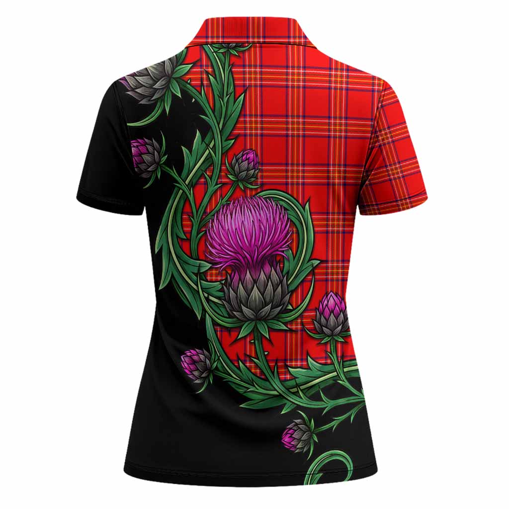 Burnett Tartan Women Polo Shirt Resilient Scottish Thistle