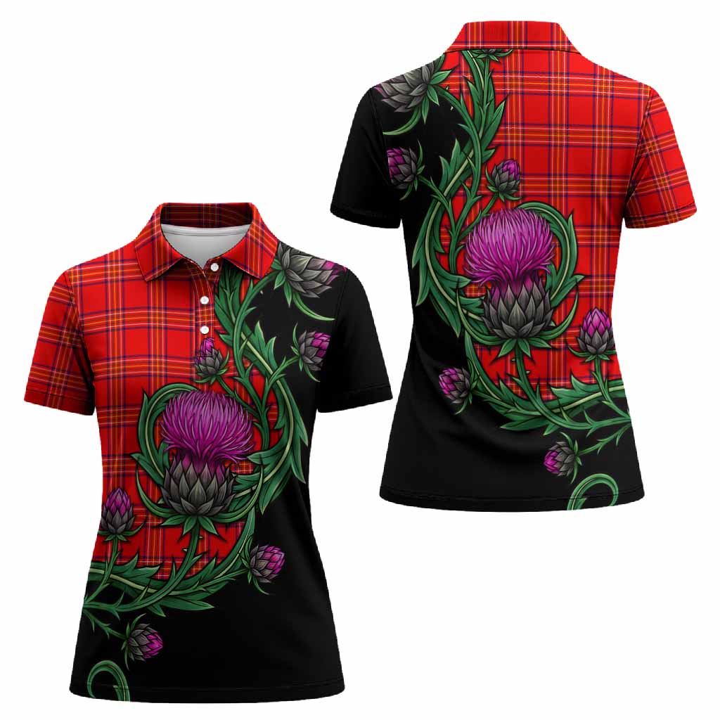 Burnett Tartan Women Polo Shirt Resilient Scottish Thistle