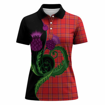 Burnett Tartan Women Polo Shirt Traditional Scottish Thistle