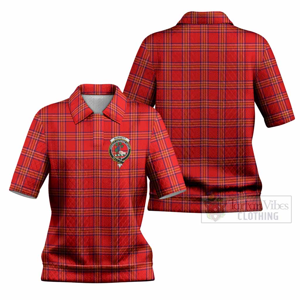 Burnett Tartan Women’s Polo Sweater Top with Family Crest