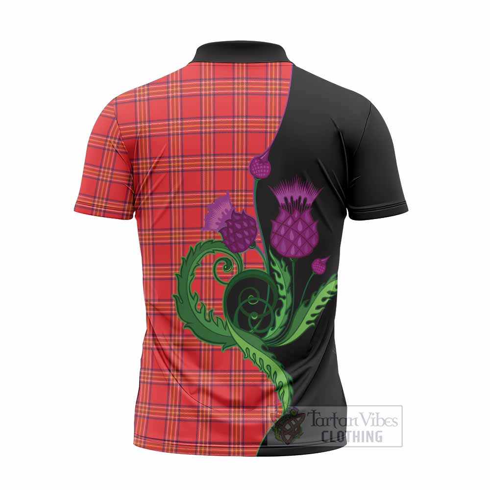 Burnett Tartan Zipper Polo Shirt Traditional Scottish Thistle